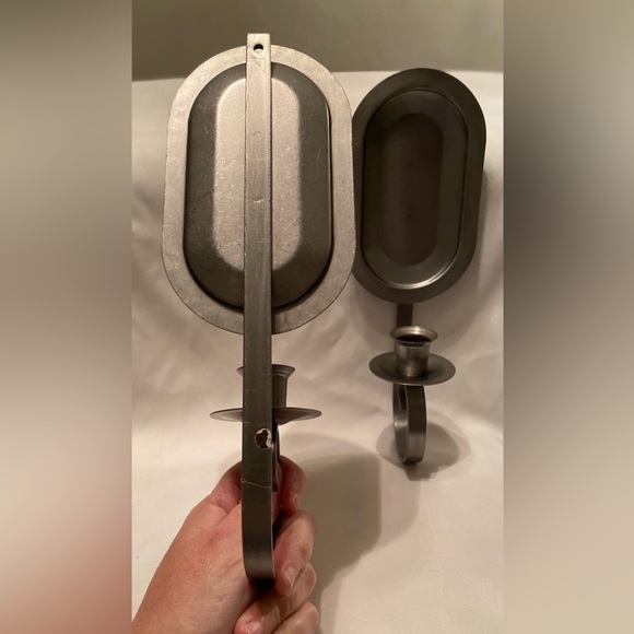 Vintage Pair of Single Taper Pewter Wall Sconces - Picture 5 of 6